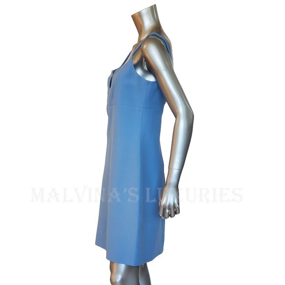 GUCCI DRESS CADY CREPE WOOL SILK SKY BLUE w CRYSTAL G LOGO sz IT 44 US 8 - Picture 7 of 15